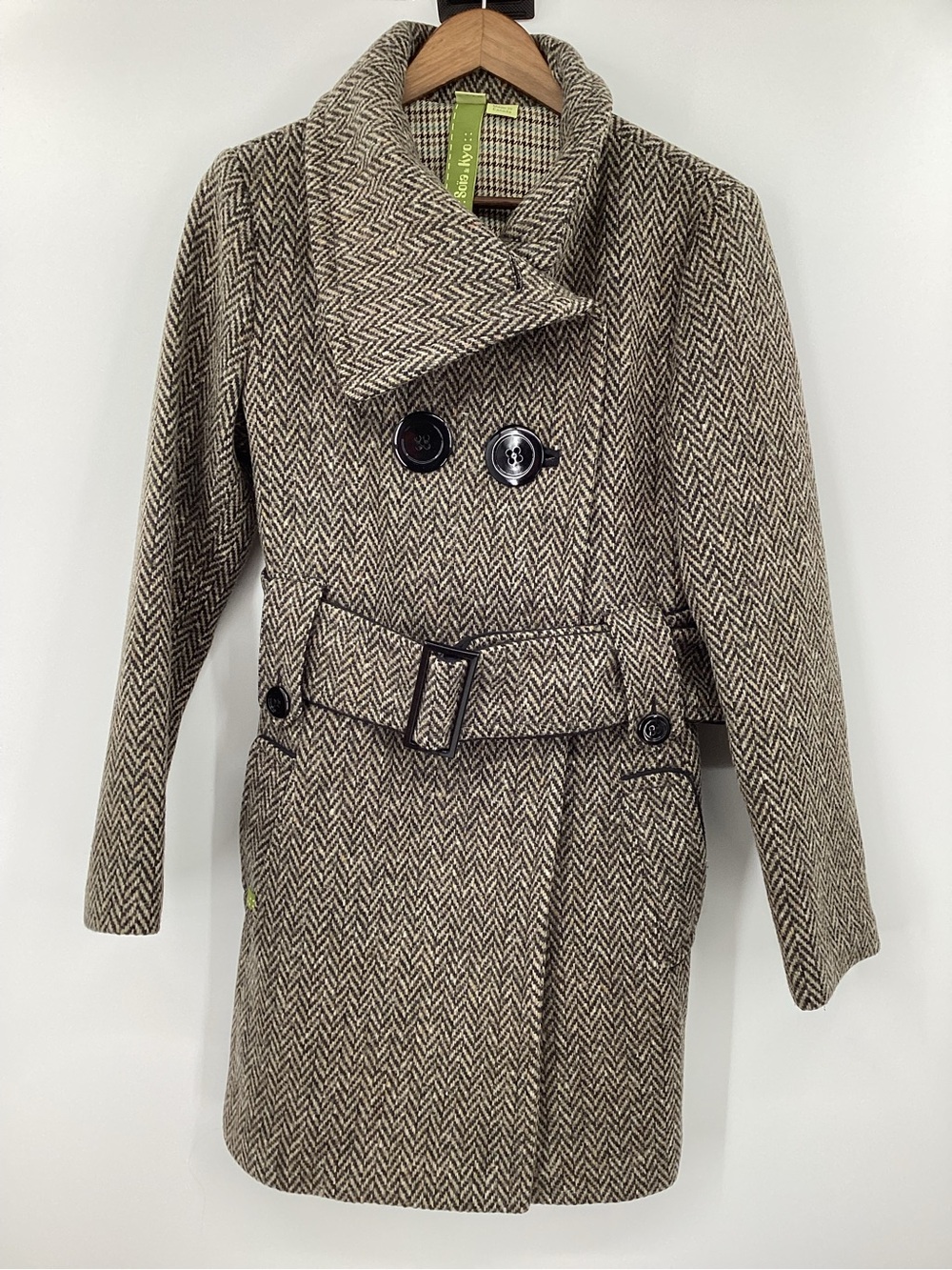 Soia & Kyo Wool Brown and Cream Herringbone Pea Coat
